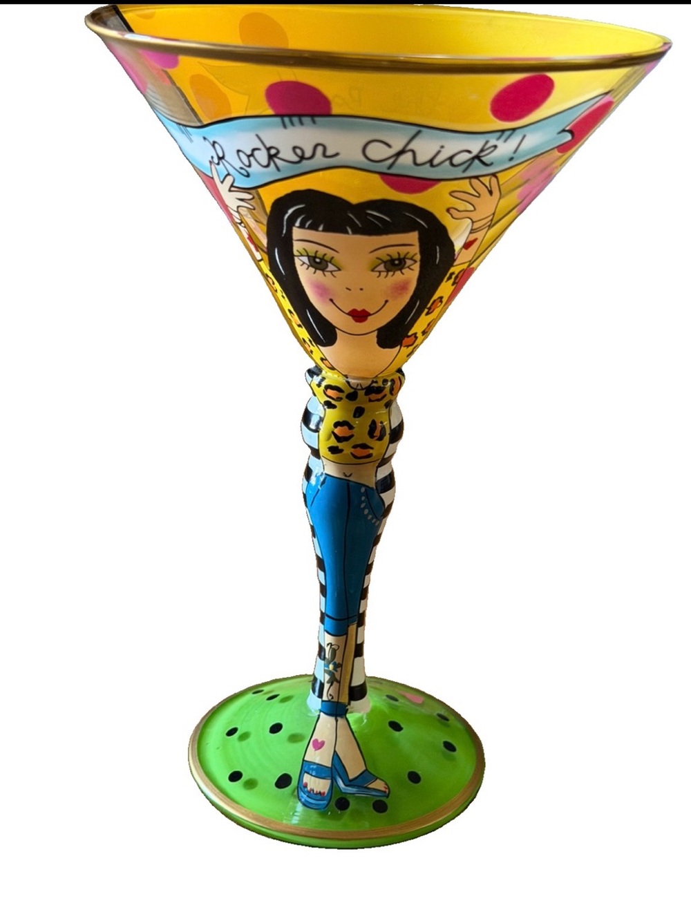 Appletree Design Hand Painted By Babs Rocker Chic Martini Glass Signed 5oz.